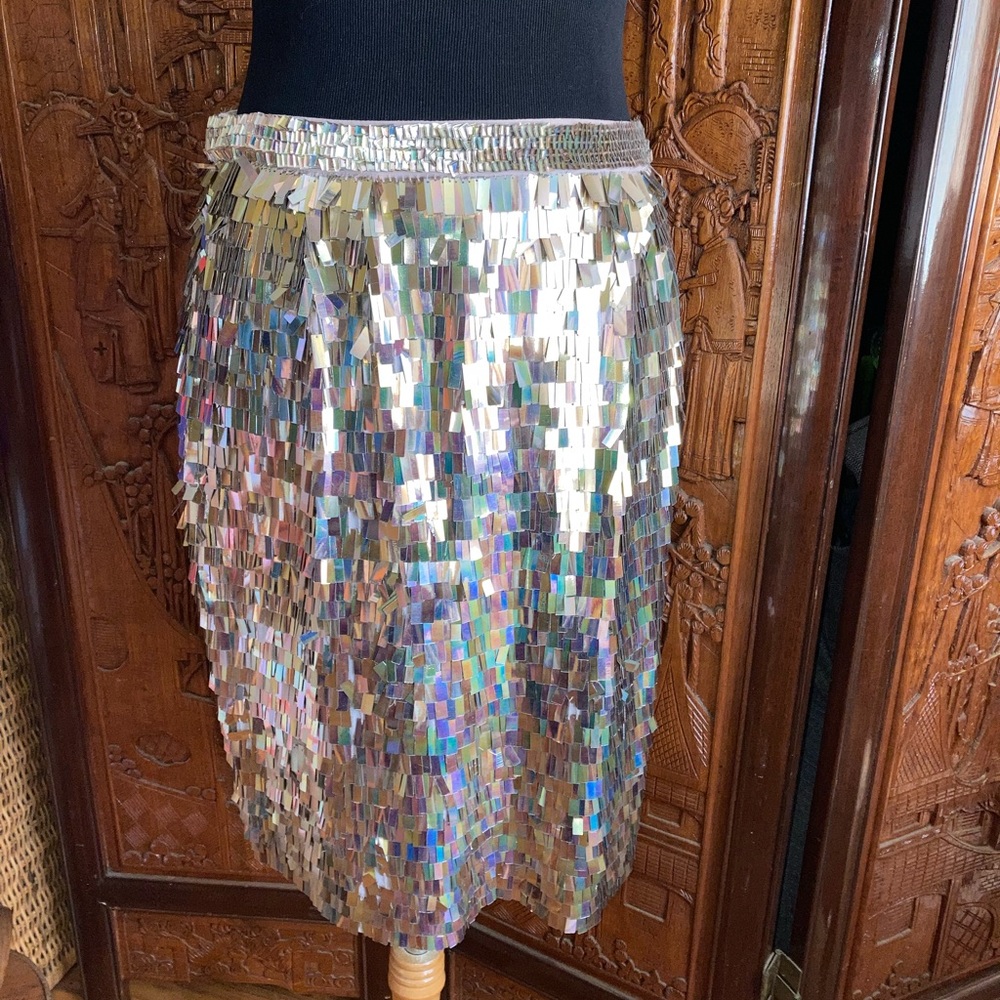 French Connection Gold Rectangle Sequin Slirt - image 4